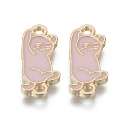 Pink Legierung Schmelz Links, cadmiumfrei und bleifrei, Katze, Licht Gold, rosa, 19.5x8.5x2 mm, Bohrung: 1.6 mm