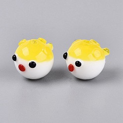 Yellow Handmade Lampwork Beads, Puffer, Yellow, 12~14x12~14x16~18mm, Hole: 1.2~1.5mm