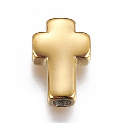 Golden 304 Stainless Steel Beads, Cross, Golden, 14x10x4mm, Hole: 2.5mm