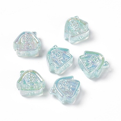 Бледно-бирюзовый УФ-покрытие радужными переливающимися акриловыми бусинами, дом, бледные бирюзовая, 16x17.5x8 мм, отверстие : 3.5 мм