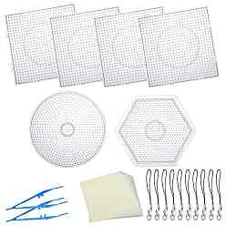 Прозрачный Abc пластиковые плетеные плиты, используемые для 5x5 мм diy плавких шариков, глажения бумага, используемая для поделок предохранителей бисера, пластиковый пинцет для плавких предохранителей и подвижные ремни с петлей для шнура, прозрачные