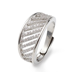 Платина Прозрачное кубическое циркониевое полое регулируемое кольцо, украшения из латуни для женщин, без свинца и без кадмия, платина, размер США 8 1/2 (18.5 мм)