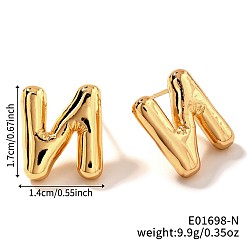 Letter N Латунь серьги, золотые, Письмо N, 17x14 мм