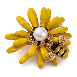 Bees Эмалевые булавки, броши из сплава для одежды рюкзака, с пластиковой жемчужины, Пчелы, 36x37.5 мм