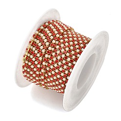Красный Латунь чашка цепи, без кадмия и без свинца, со стеклом и АБС-пластиком с имитацией жемчуга, золотые, пайки, с катушкой, красные, 2x2x2 мм