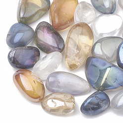 Color mezclado Perlas de cristal de cuarzo natural con revestimiento al vacío de PVD, piedra caída, sin agujero / sin perforar, pepitas, color mezclado, 15~35x9~25x6~25 mm, sobre 130 unidades / 1000 g.