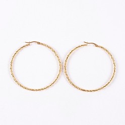 Golden 304 Edelstahl Creolen Ohrstecker , verdrehte Ringform, hypoallergene Ohrringe, golden, 12 Messgerät, 48x45x2 mm, Stift: 1 mm
