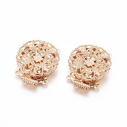 Light Gold Brass Box Clasps, Multi-Strand Clasps, 4-Strands, 8 Holes, Long-Lasting Plated, Flower, Light Gold, 29x23x6mm, Hole: 1.2mm