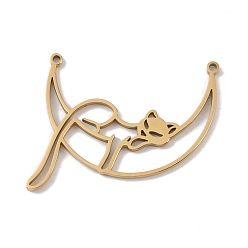 Золотой 304 подвески из нержавеющей стали, лазерная резка, Полая луна с подвеской в виде лисы, золотые, 25x32x1 мм, отверстие : 1 мм