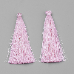 Бледно-Розовый Нейлон кисточкой большие украшения кулон, розовый жемчуг, 65~70x8~10 мм
