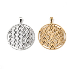 (52) Непрозрачная лаванда 304 подвески из нержавеющей стали, духовные чары, плоский круг с цветком жизни / сакральной геометрией, разноцветные, 42x39x1.2 мм, отверстие : 8x6 мм