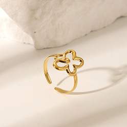Клевер 304 из нержавеющей стали Манжета кольца для женщин, реальный 18 k позолоченный, клевер, 16.3 мм, внутренний диаметр: 17.8 мм
