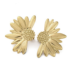 Цветок 304 серьги-гвоздики из нержавеющей стали для женщин, реальный 18 k позолоченный, слева и справа, цветок, 29.5x44.5 мм