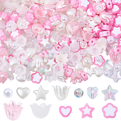 Бледно-Розовый 420шт. АБС-пластик, имитация жемчуга и акриловые бусины, разнообразные, розовый жемчуг, 6~10x6~11x3~8.5 мм, отверстие : 1.4~2 мм