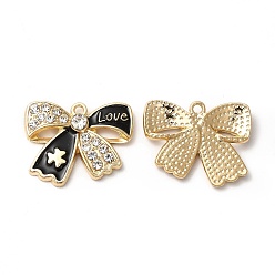 Черный Подвески из эмали и сплава, со стразами, без кадмия, без никеля и без свинца, золотые, бант со словом любовный шарм, чёрные, 17.5x22x3 мм, отверстие : 1.6 мм
