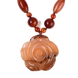 Carnelian Natural Carnelian Flower Pendant Necklaces, with Stainless Steel Clasps, Stainless Steel Color, Dyed, 18.50 inch(47cm)~20.67 inch(52.5cm)