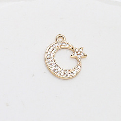 Луна Латунные микро проложить кубического циркония подвески, золотые, луна, 17x15 мм