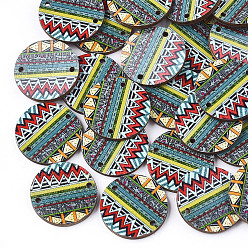 Colorful Printed Basswood Links, Flat Round, Colorful, 19.5x2mm, Hole: 1.5mm