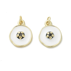 Белый Латунь эмаль подвески, с целью перехода в кольце, реальный 18 k позолоченный, плоский круглый шарм, футбол, 17x14x3.5 мм, отверстие : 3.5 мм