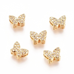 Золотой Латунные микро проложить кубического циркония многожильных ссылки, бабочка, прозрачные, прозрачные, 5.5x7.5x3.5 мм, отверстие : 0.6 мм