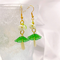 Лайм Акриловые серьги-грибы, золотые, желто-зеленые, 50x20 мм