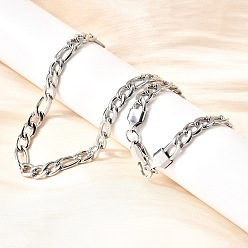 Нержавеющая Сталь Цвет 7мм 304 ожерелья из нержавеющей стали с цепочкой Фигаро для женщин и мужчин, не тускнеет, цвет нержавеющей стали, 21.77 дюйм (55.3 см)