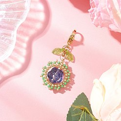 Королевский синий Подвесные украшения из розового стекла и стеклянных семян, с карабин-лобстерами , королевский синий, 50 мм