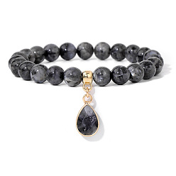 Лабрадорита Натуральный лабрадорит бисера браслеты простирания, с очарованием слезы, 7-1/2 дюйм (19 см)