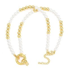 Настоящее золото 18K Изготовление круглых бусин из латуни и АБС-пластика, имитирующих жемчуг., с пружинными кольцами ворот, без кадмия и без свинца, долговечный, стойки покрытие, реальный 18 k позолоченный, 17.24 дюйм (43.8 см)