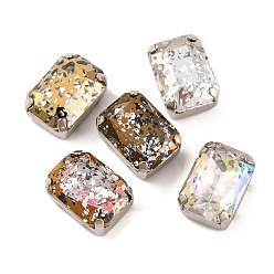 Платина Шить на горный хрусталь, многожильные звенья из стекла, хрусталя и стразов, с настройками латуни, аксессуары для одежды, граненые, прямоугольные, платина, 14x10x7 мм, отверстие : 0.9 мм