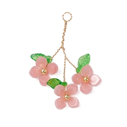 Pink Пластик с подвесками из акрила и медной проволоки, цветок, розовые, 40~42x30~35x6~7 мм, отверстие : 3 мм