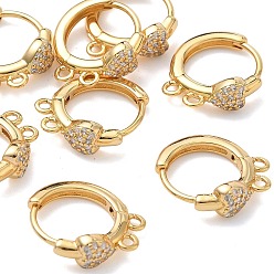 Chapado en Oro Real 18K Pendientes de aro de latón con microincrustaciones de circonita cúbica transparente de Shegrace, sin cadmio y níque y plomo, con 2 de bucle, real 18 k chapado en oro, 15.5x13x5 mm, agujero: 1.2~1.4 mm