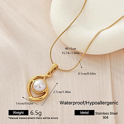 Teardrop 304 Геометрические подвески-колье из нержавеющей стали с искусственным жемчугом для женщин, золотые, белые, слеза, 15.75 дюйм (40 см)
