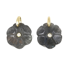 Labradorite Natural Labradorite Pendants, Flower Charms with Brass Micro Pave Cubic Zirconia Findings, Golden, 16.5~17x15~16x4.5~5.5mm, Hole: 4.4x4mm
