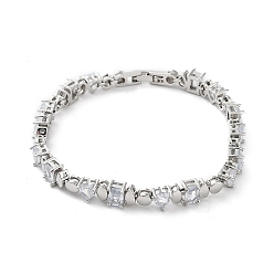 Платина Латунные браслеты-цепочки с прямоугольными и каплевидными звеньями и плоскими круглыми звеньями, теннисный браслет из кубического циркония, платина, 7-5/8 дюйм (19.4 см)