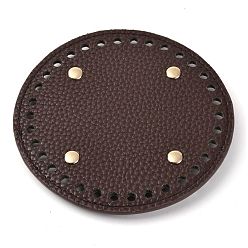 Dark Brown Imitation PU Leather Bottom, Round with Litchi Grain & Alloy Brads, Bag Replacement Accessories, Dark Brown, 12x0.4cm, Hole: 5mm