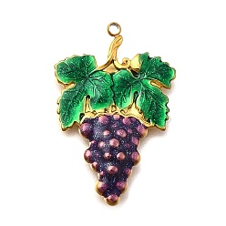 Фиолетовый 304 нержавеющей стальной эмали подвески, виноградное очарование, золотые, фиолетовые, 30.5x20x3.5 мм, отверстие : 1.5 мм