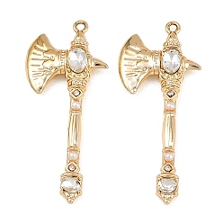 Light Gold Подвески из сплава и хрустальных страз, топор прелести, с пластиковой жемчужины, золотой свет, 43x18x4.5 мм, отверстие : 1.6 мм
