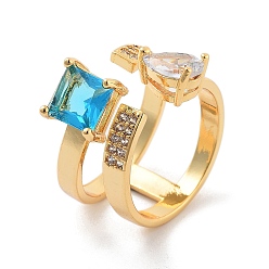 Озёрно--синий Открытые манжеты из латуни с фианитами, Плут синий, размер США 5 (15.7 мм)