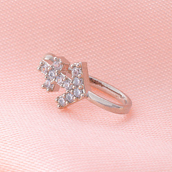 Anchor & Helm Латунные микро-паве прозрачные кубические цирконии клипсы на носовые кольца, платина, якорь и штурвал, 12 мм, штифты : 0.6 мм