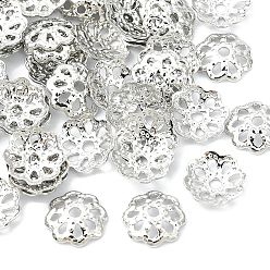 Real Platinum Plated SHEGRACE Brass Beads Caps, Cadmium Free & Nickel Free & Lead Free, Flower, Real Platinum Plated, 6.5x6.5x1.5mm, Hole: 1mm