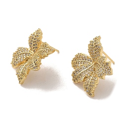 Real 18K Gold Plated Brass Micro Pave Cubic Zirconia Earrings for Women, Flower, Real 18K Gold Plated, 24x23mm