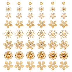 Золотой 64 шт. 8 стили латунные колпачки для бусин, цветок, золотые, 5~15x5~13.5x1~5 мм, отверстие : 0.9~1.5 мм