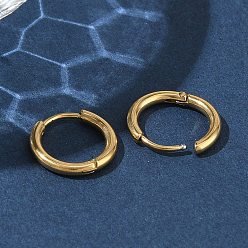 Настоящее золото 14K 304 обруч серьги из нержавеющей стали замке, круглые, ионное покрытие (ip), реальный 14 k позолоченный, 14x2 мм, 12 датчик
