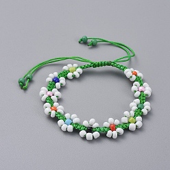 Разноцветный Регулируемые венок плетеные браслеты из бисера, браслет с квадратными узлами из нейлоновой нити, со стеклянными бисеринами, красочный, 2-1/8 дюйм (54 мм) ~ 3-3/8 дюйм (86 мм)