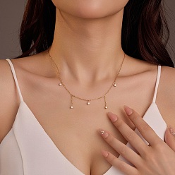 Настоящее золото 18K 304 ожерелья с кисточками из нержавеющей стали с прозрачным кубическим цирконием для женщин, реальный 18 k позолоченный, 18.43 дюйм (46.8 см)