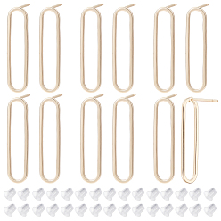 Золотой 12шт. латунные полые овальные серьги-гвоздики, с 925 шпильками для сережек из стерлингового серебра и 30 пластиковыми гайками для ушей, золотые, 25.5x6 мм, штифты : 0.7 мм