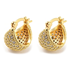 Настоящее золото 18K Серьги-кольца с куполом из латуни с микропаве и прозрачным кубическим цирконием, долговечный, без кадмия и без свинца, реальный 18 k позолоченный, 19x17x14.5 мм