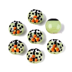 Vert Jaune Fait main perles au chalumeau cahoteuses, coléoptère à motif floral, vert jaune, 14.5x9~11mm, Trou: 1~1.4mm