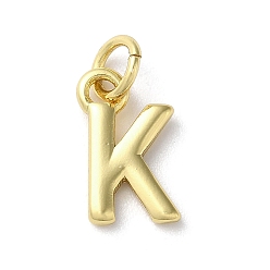 Letter K Acumular colgantes de chapado de latón, sin plomo y cadmio, larga duración plateado, real 18 k chapado en oro, letra k, 12x7x1.5 mm, agujero: 3.2 mm